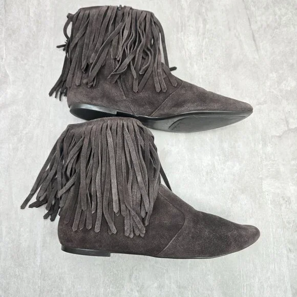 Sam Edelman Fringe Western Ankle Booties 9.5 Brown Suede Boho Pointed Toe Boots - Picture 6 of 11